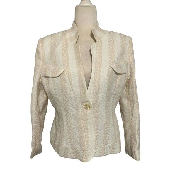 Terry Jackets & Blazers - terry womens whote beige striped long sleeve blazer jacket 14 large Paris